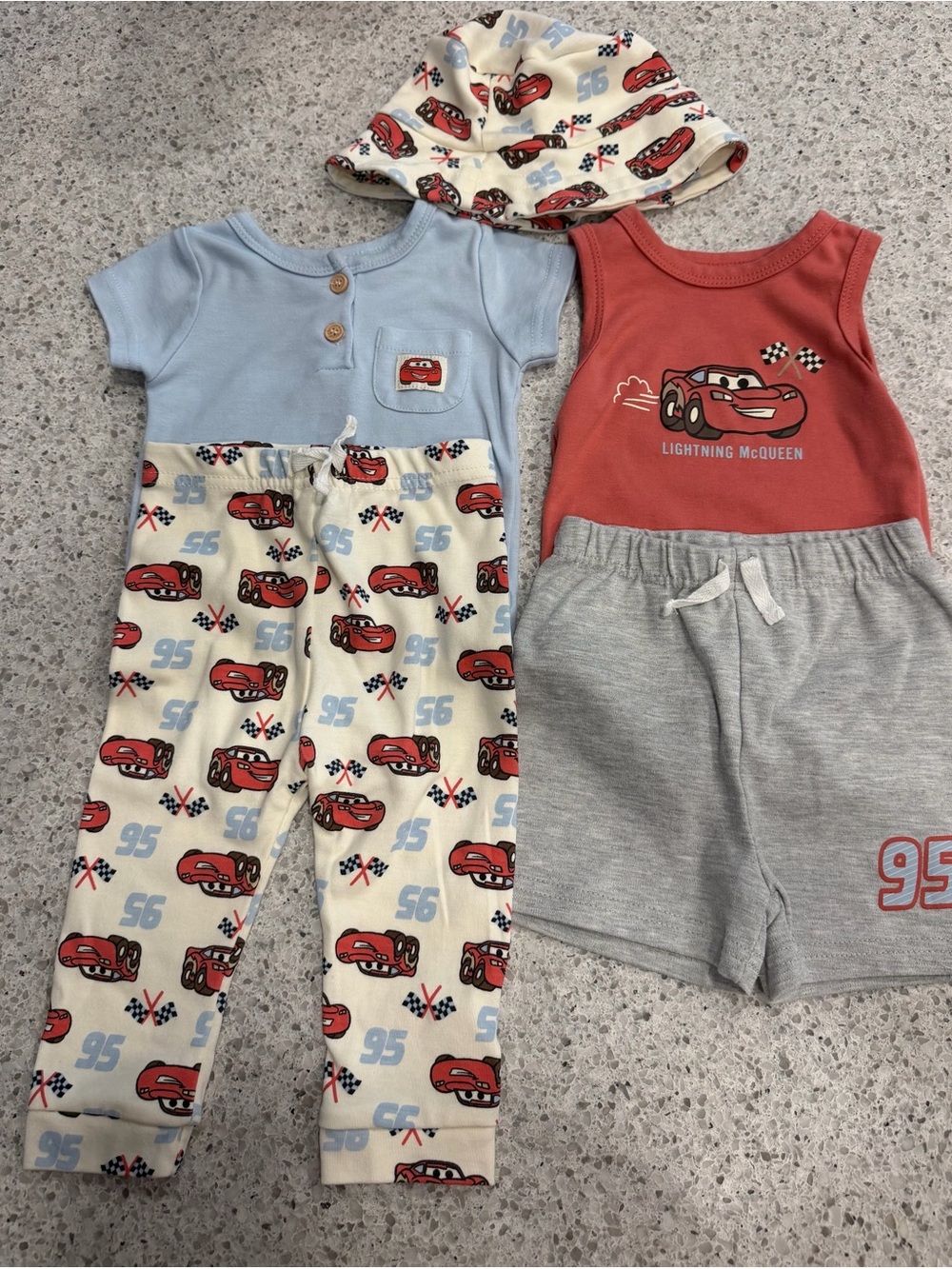 Disney Lightning McQueen Baby Outfit Set in Red, Light Blue, Cream, Gray